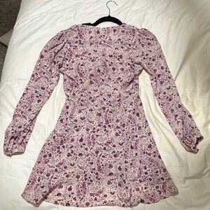 Realisation Par Paisley Long Sleeve Dress in Purple and Cream